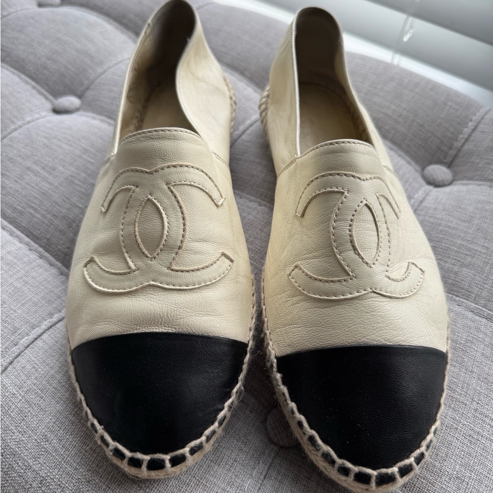 Chanel Cream and Black Espadrille Elegance